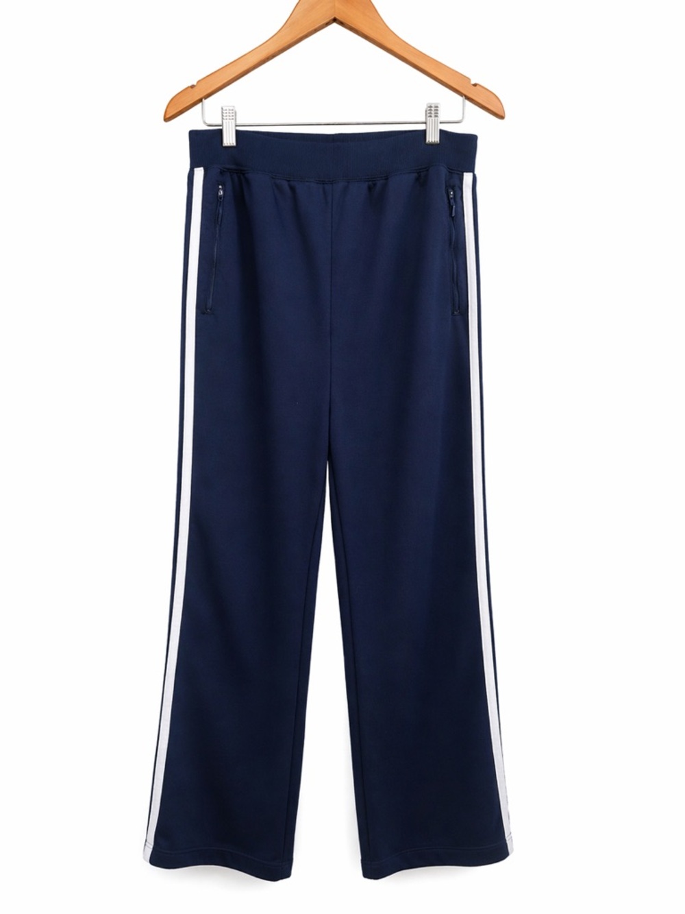Navy Adidas Track Pants with White Side Stripes